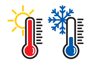 Image of two thermometers one hot and one cold