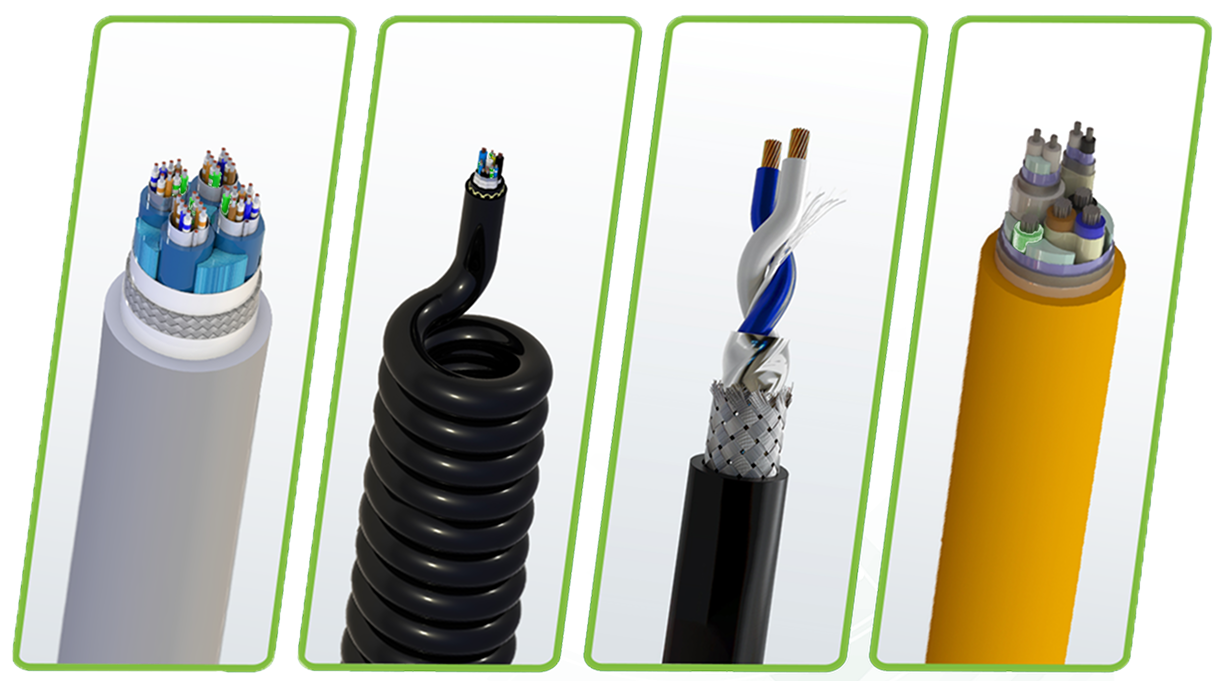 An image displaying 4 different custom cables