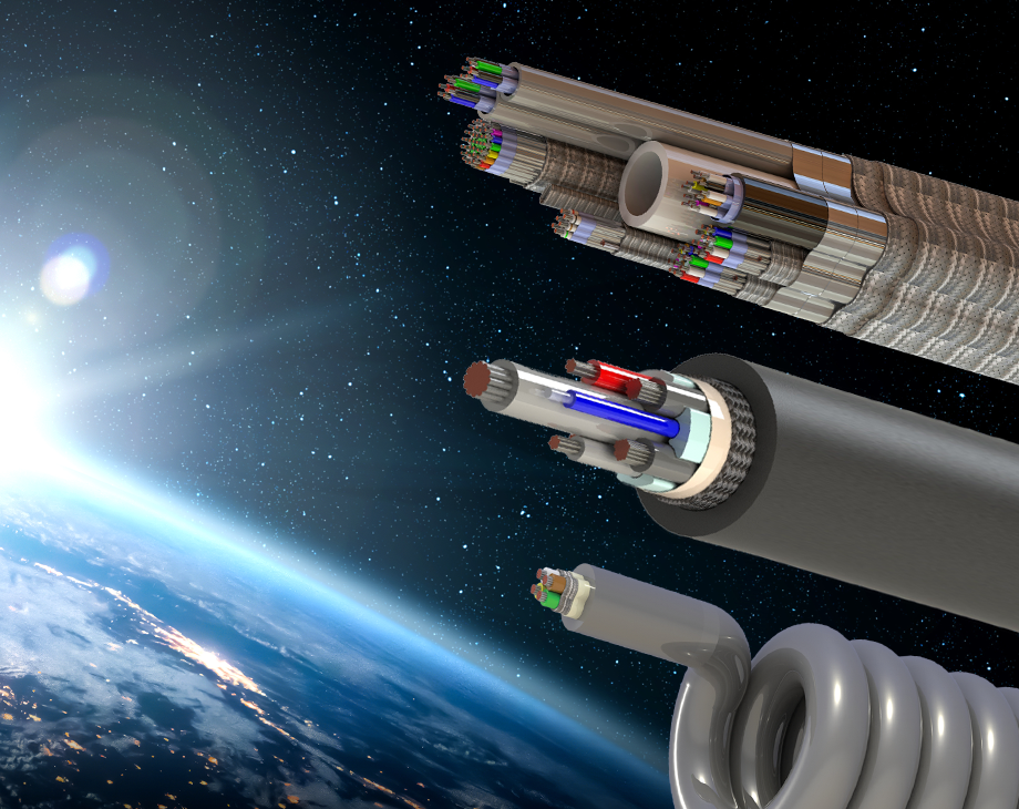 Three Northwire custom cables with a image of space in the background