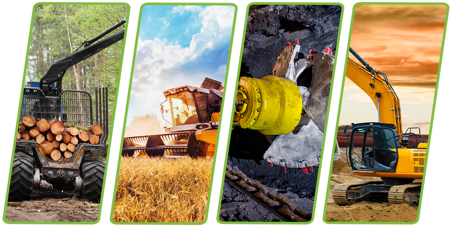 Four images of off-road heavy equipment