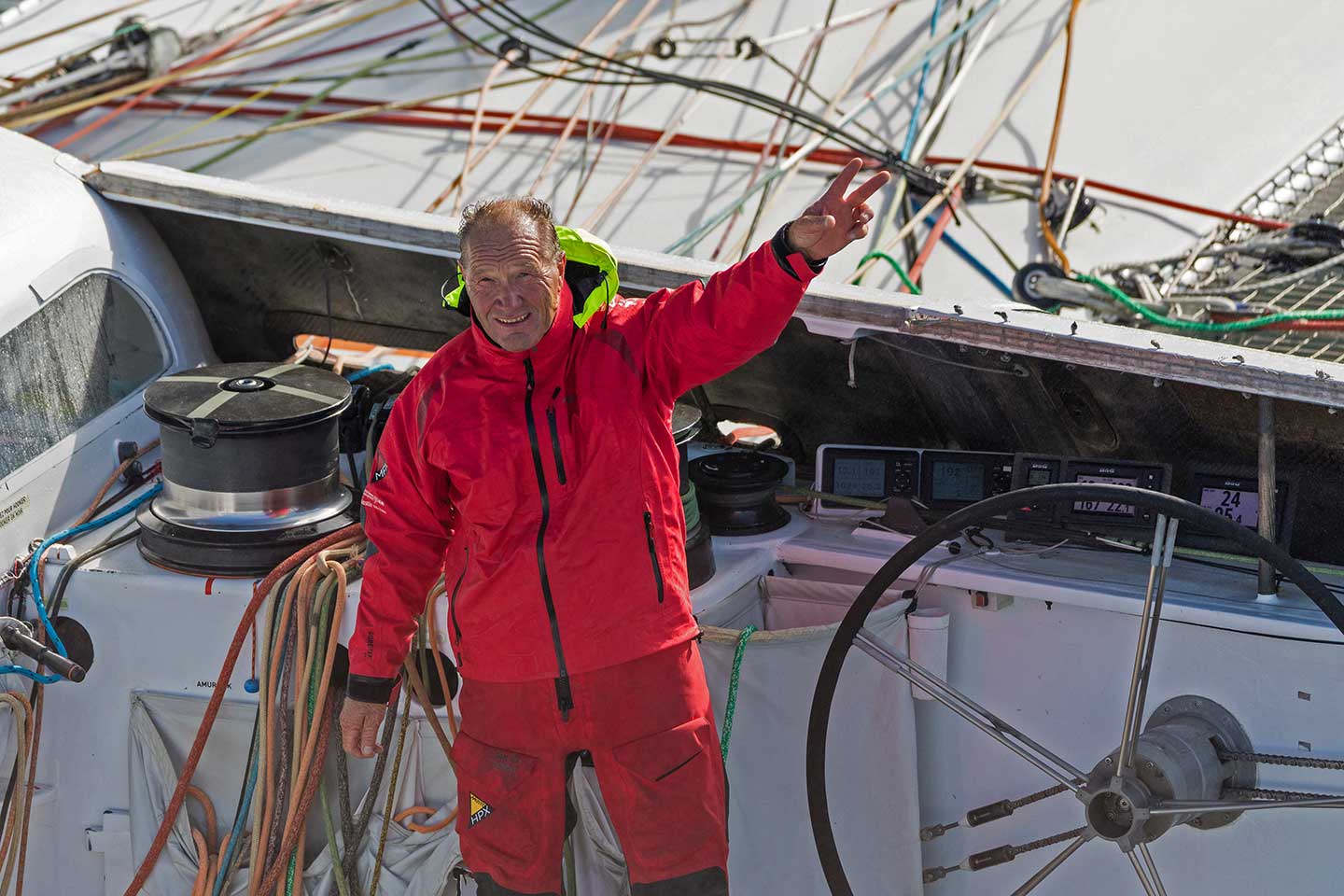 Francis Joyon celebrates his underdog victory 